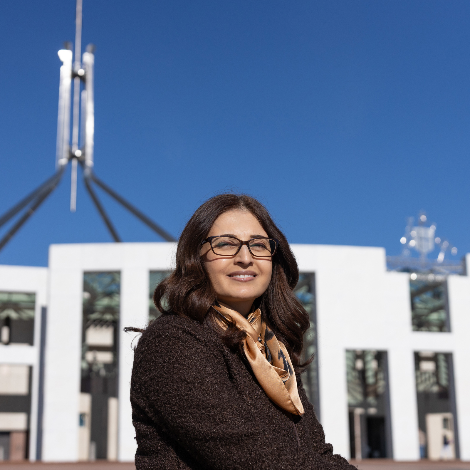 Dr Samira Nazar outside Parliament House Canberra