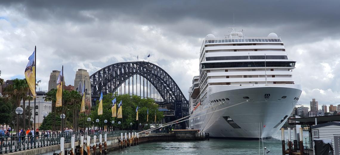 Sydney Harbour Bridge with cruise ship in the foreground